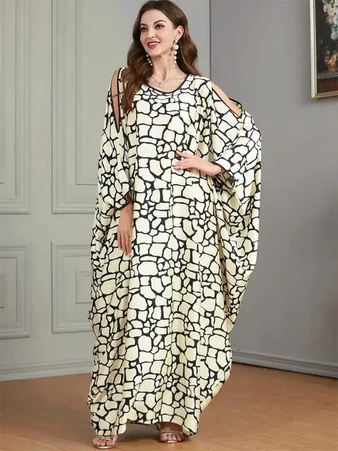 Casual Loose Oversized Bat Sleeve Long Dresses Sexy Hollow Out Off-Shoulder Modest Dress