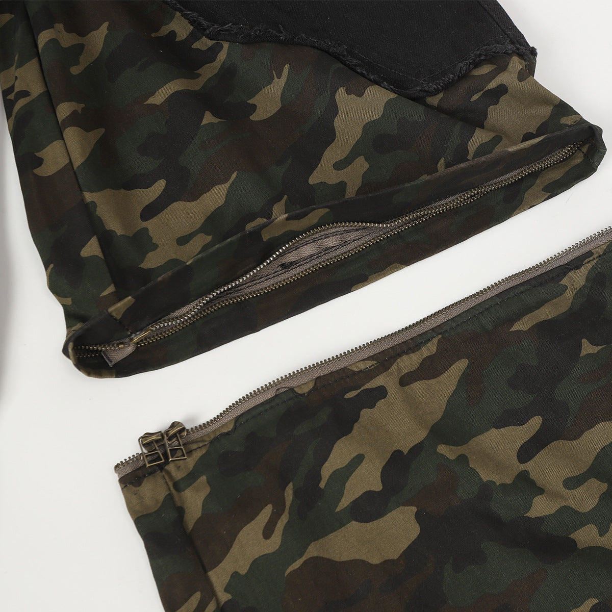 Fake two jeans baggy wide leg pants