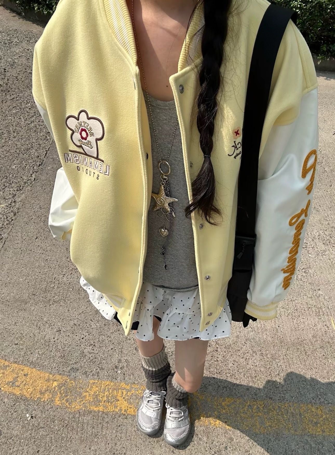 Street Style Red Embroidered Baseball Jacket for Women