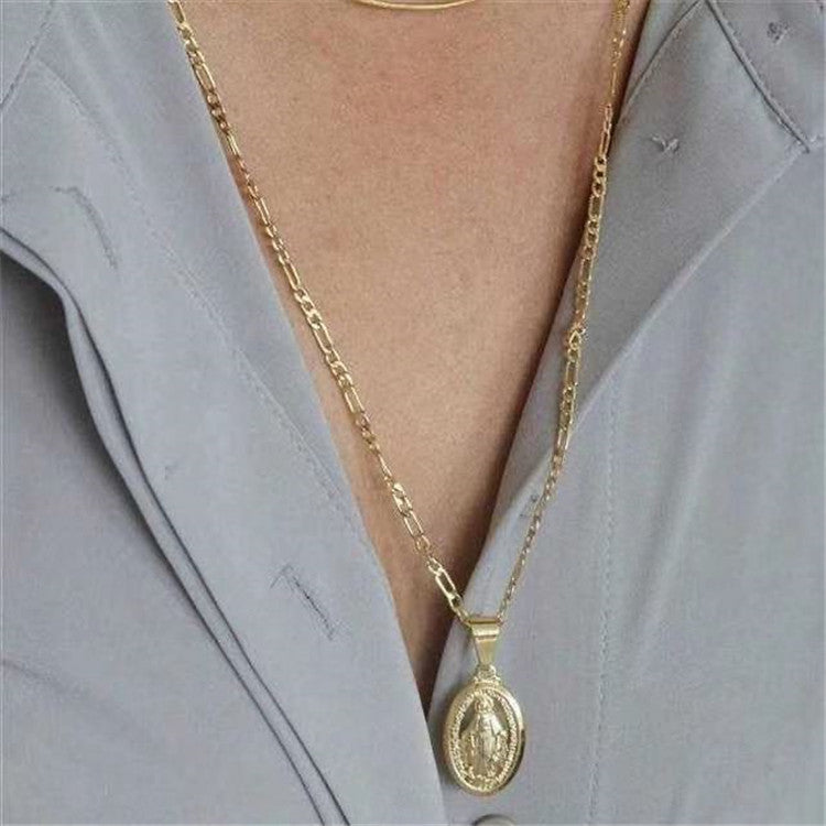 New religious accessories Virgin Mary portrait pendant long necklace men and women necklace jewelry