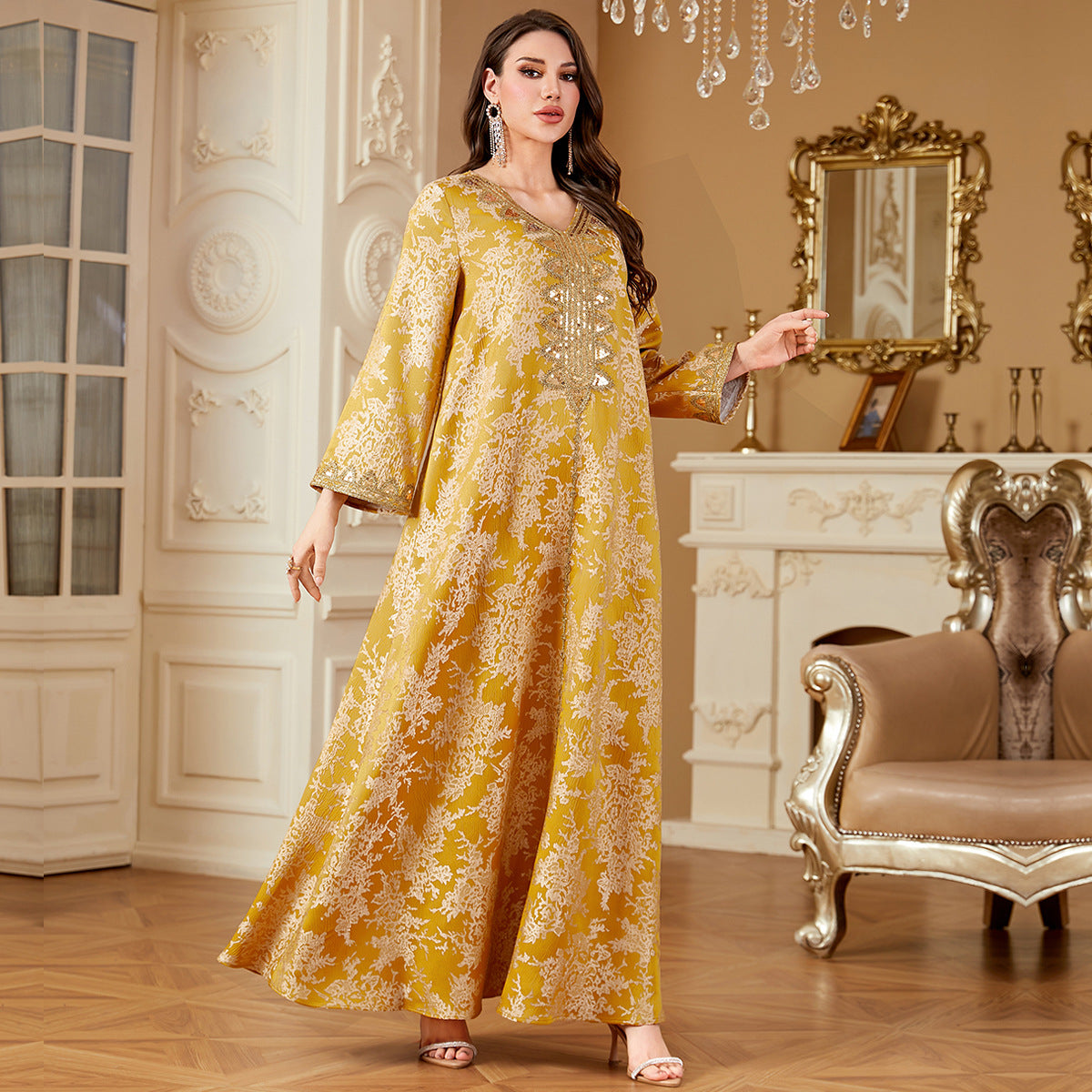 Women's Muslim Long Dress Beaded