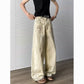 Embroidered denim pants men's wide leg pants