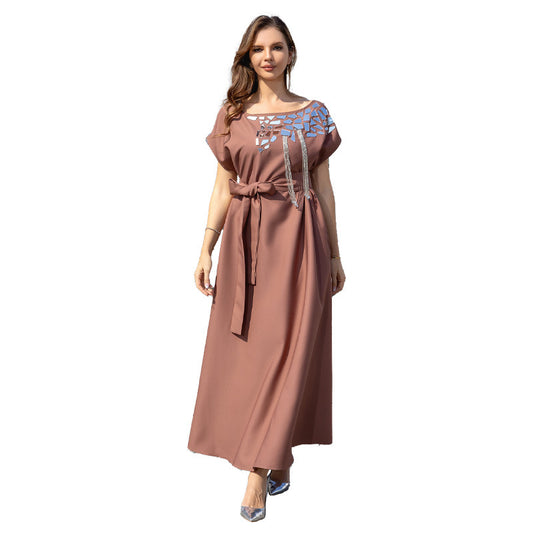 Muslim Women's Long Robe Luxury Sequined Middle East Dress Abaya Evening Gown