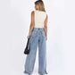 Wide leg denim pants floor length pants