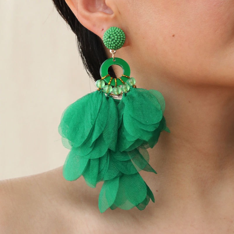 Handmade fabric floral earrings for women's long style earrings and earrings
