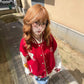 Street Style Red Embroidered Baseball Jacket for Women