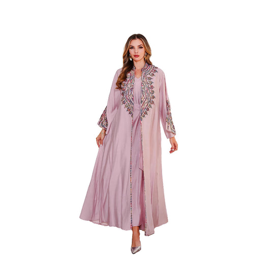 Muslim Embroidered Long Robe Middle Eastern Clothing Abaya Luxury Evening Dress Two-Piece Dress