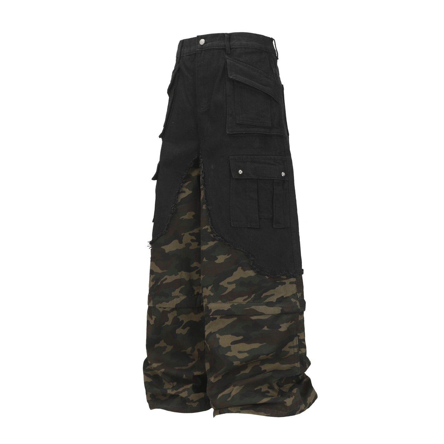 Fake two jeans baggy wide leg pants